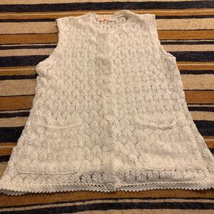 Vintage Women's White Cardigan Sweater Vest Knit Cottagecore Granny Romantic
